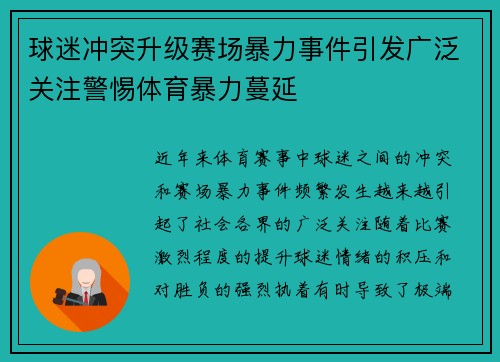 球迷冲突升级赛场暴力事件引发广泛关注警惕体育暴力蔓延